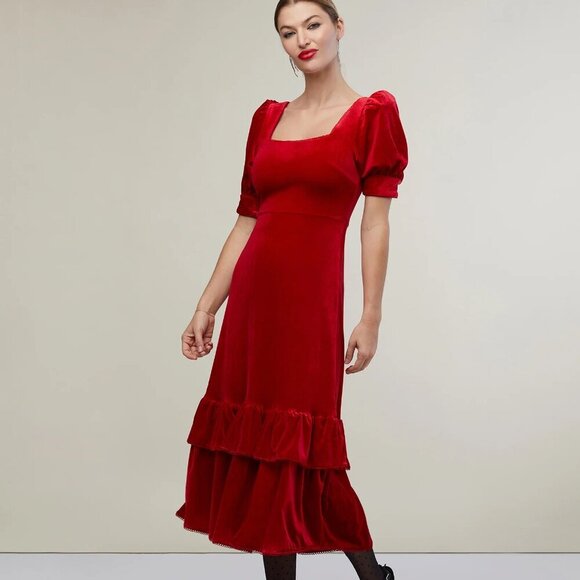 Rachel Parcell Puff Sleeve Peplum Skirt Midi Dress - Picture 1 of 5